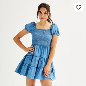 Harper & Ivy Denim Tiered Smocked Dress